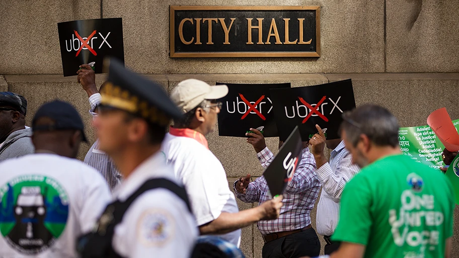 Taxifahrer-Protest in Chicago gegen Uber, September 2015.